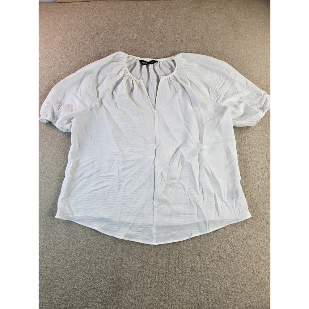 Simply Vera Vera Wang Women's Size M White Puff Sleeve Peasant Blouse Top Shirt